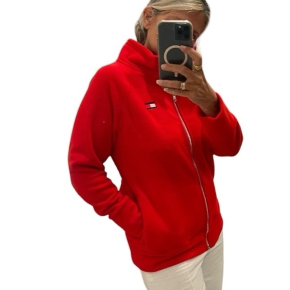 Tommy Hilfiget Red Fleece Zipper Down Jacket.Size L - Picture 4 of 15